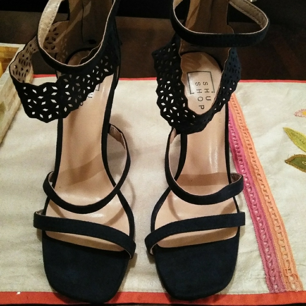 Shu Shop navy suede heels with Ankle strap - sexy